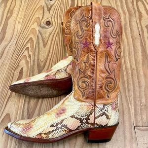 Women’s Sz 9 B Lucchese Pink Purple Beige Python Snakeskin Custom Purple Stars